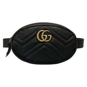 GUCCI GG Marmont Quilting Leather Belt Bag Black Leather - Bum Bag 687-032925